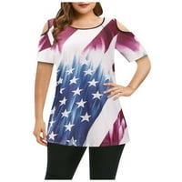 Prozračna poliester tunika za žensku američku zastavu Vintage peplum bluza kratki rukav ljetni o-vrat