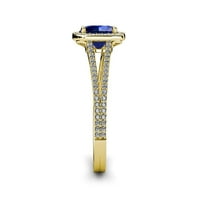 Blue Sapphire i dijamantni zaručni prsten 1. CT TW u 14K žutom zlatu .Size 4.5