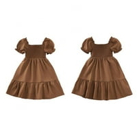 Djevojke Ljetna haljina Kid cvjetni kvadratni vrat puff rukava A-line midi haljine 4- godine