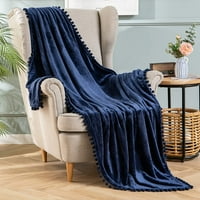 Prekrivač flee sa slatkim pompomnim obrubom, mekani ugodan lagani flanelni krevet pokrivač bez plišanog