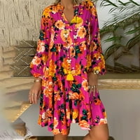 Ženska ljetna cvjetna haljina na plaži Ležerni uzorak preveli su udoban dugi rukav V-izrez kratki haljina