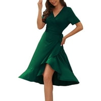 Ženska haljina za maxi haljina u obliku kablovine sa visokim strukom pune boje kratkih rukava za odmor