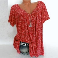 Ženski plus veličina kratkih rukava Henley majica V izrez cvjetni bluze Tunic The Casual Labavi modni