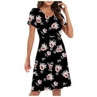 Ljetne haljine za žene modni casual okrugli dekolte kratki rukav cvjetni a-line haljine srednje duljine