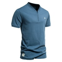 MENS majica s kratkim rukavima sa kopčom sa vezena proljetna obična majica Plava S