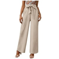 Levmjia Clearance hlačeVomenski modni ljetni pamučni posteljina casual gumba elastična struka duge hlače