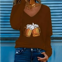 HVYesh ženske majice plus size s dugim rukavima V izrez Tunika košulja Trendy Pirnt vrhovi radne majice