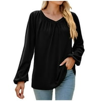 Ženske košulje V izrez dugih rukava modne casual bluze vrhovi čvrstih boja Trnedy Lounge bluze