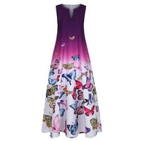 Summer Plus Veličina haljina za žene Modni tiskani bez rukava V-izrez Maxi Beach Maxi haljine XL