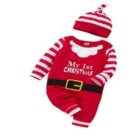 Bagilaanoe My 1. božić novorođenčad dječaka odjeća za dugi rukav s prugama s dugim rukavima Xmas odjeća