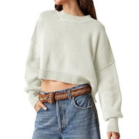 JPLZI ženski džemper za jesenski i zimski stil sa okruglim vratom Čvrsta boja i labav pulover
