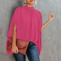 Žene Ljetni mock-duljina za laktove labavo, labav solidan dolman rukavi Flowy Bluuse Hot Pink XL