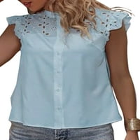 Rejlun Ženska majica Mesh Hollow bluza Kratki rukav vrhovi labave tuničke košulje Elegantna plaža Plava s