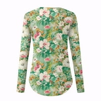 Vruća prodaja plus veličine vrhova dugih rukava labav pulover Bluze V-izrez cvjetni ženski vrhovi zeleni