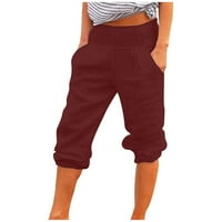 Ganfancp nove hlače Ženske labave pamučne posteljine obrezane pantalone Elastične hlače za struk ravne