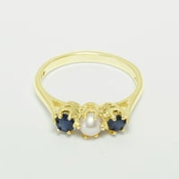 Britanci napravio 14k žuto zlatni prsten sa kultiviranim pearlom i safirnim ženskim godišnjim prstenom