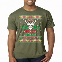 Neka se božićni ružni džemper s božićom muškim premium tri mjeri majicu, vojna zelena, velika