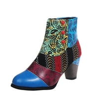 Retro ženske sukare potpetice patentni cvijet Ispis kratkih čizva okrugle cipele za cipele
