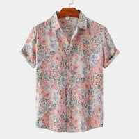 Muški ležerne majice - bluza na dugme za oblikovanje nagiba modne cvjetne praznične vrhove tiskane jakne s kratkim rukavima ružičasta