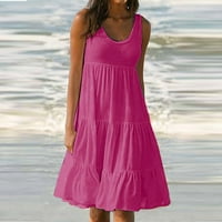 Ljeto plaža Plus Veličina Maxi haljina za žene O-izrez Solid Boja haljina bez rukava kratke haljine