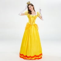 Princeza breskve haljine za odrasle sa krunom i rukavicama Ženska žuta Belle prerušiti se na PASEAnt