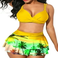 Pfysire Ženski podstavljeni kupaći kostim bikini set brata slojeviti suknje kupaće kostime žuto 3xl