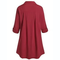 Ženski vrhovi bluza Čvrsta duga rukava Ležerne prilike za ženske majice Crew vrat ljeto crveni 2xl