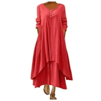 Žhizaihu haljina za žene Čvrsta boja Crta dugačka haljina dugih rukava viljuškarnu haljinu nepravilna ljuljačka haljina crvena l
