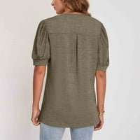 Žene V-izrez Top modne čvrste ženske kratkih rukava labava bluza Majice Brown S