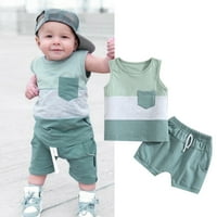 Baby Boy ljetna odjeća Boja blok bloka tenkova majica bez rukava i čvrstih kratkih kratkih hlača sa