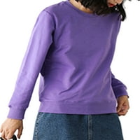 Capreze Women majica Solid boja Dugim rukavima Pulover s dugim rukavima Lood Fit Tops Crew Neck Purple