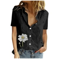 Majice za žene za žene, žene ljeto tiskonirano s kratkim rukavima s rever gumbom dolje majica majica