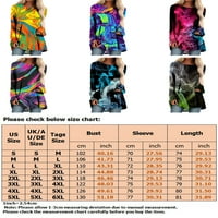 LUMENTO DAMIES TOPS CREW CACT majica s dugim rukavima majica za žene labav pulover Comfy 3D digitalna bluza tunike Purple 3xl