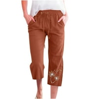 Ženska vunacki struk ravna pantalona ljetna modna dugačka maslačka print pantalone za vježbanje za dame casual labave hlače široka noga smeđa xxl