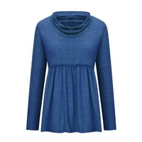Odeerbi Ženske padavine Trendy Casual okrugli vrat dugih rukava labava majica bluza pulover plava