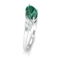 Laboratorija odrasli zeleni safirni prsten sa moissine za žene, srebrna srebra, US 4.50