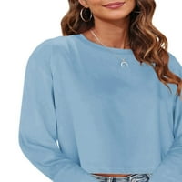 JANEWPOLE WOMENS s dugim rukavima obrezane majice okrugli vrat Ležerni kap ramene na vrhu sitne pulover
