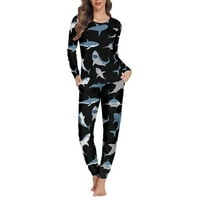 Obnova zimske pidžame za žene tople plave morske pse ispisuju toplotne kože Pajamas Top i hlače Kućna