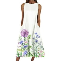 Auroural Womens haljine Ljetne modne žene Ljeto Ležerne prilike za ispis džep bez rukava bez rukava