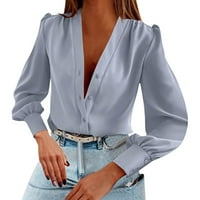 Košulje za žene Poslovne casual vrhove svilene majice s dugim rukavima V izrez bluze