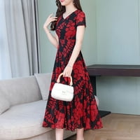 Tking Fashion Womens Ljeto Retro Ležerne prilike kratkih rukava A-line haljine cvjetne maxi dresene