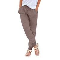 Dianli ženske hlače visok struk duga ženske pamučne pamučne posteljine elastične vučne hlače Solid Comfy