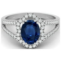 2. CTS plavi safir Split Sherk Sterling Silver Solitaire Halo Women Vjenčani prsten