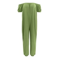 Riforla ženski udobnost istezanja na ramena visoke struk široke pantalone za noge Long modni kombinezon za grudice Plus size zeleno s