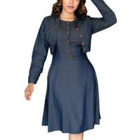 Kneelentna pamučna midi haljina za žene odgovaraju dva imitacija traper haljina tunika haljina traper ženska haljina tamno plave s