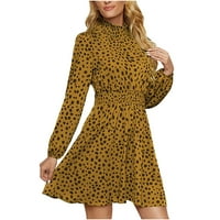 Žene smokli visoki vrat Leopard Ispis trendy haljine casual visoki struk s dugim rukavima za zabavu