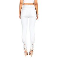 Haxmnou Fashion Women Solid gumb High Squik džep traperice Hlače Traper pantalone bijele m