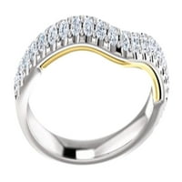 Okrugli rezani bijeli prirodni dijamant zakrivljeni prsten za zakrivljene u 14K čvrsto bijelo zlato,