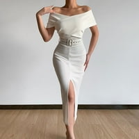 Žene Čvrsta van-ramena Bodycon dužina gležnja modna ljetna haljina kratkih rukava bijela xl