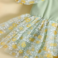 Biekopu novorođenčad ljetne haljine, tratinčica tiskane kratke puffne rukave za rukavu od suknje za suknje sa trakom za glavu
